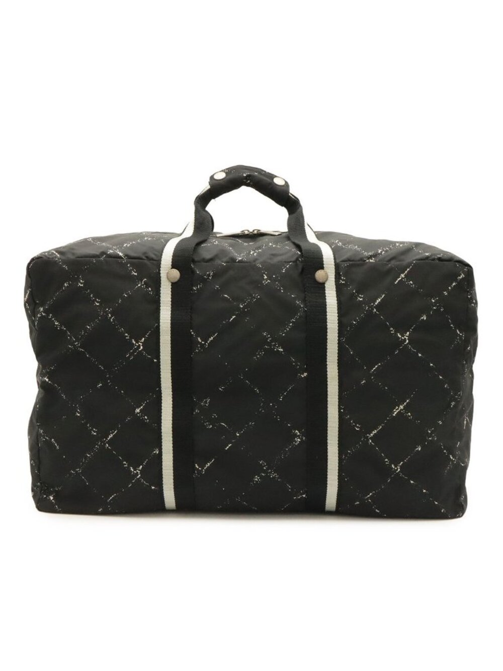 Chanel Travel Line Boston Bag Purse Nylon Black Red